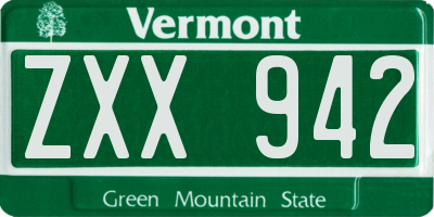 VT license plate ZXX942