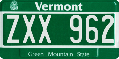 VT license plate ZXX962