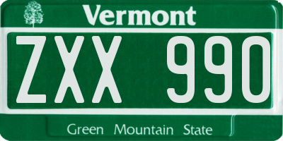 VT license plate ZXX990