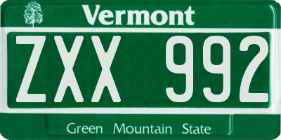 VT license plate ZXX992