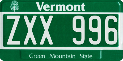 VT license plate ZXX996