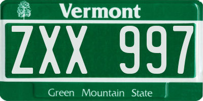 VT license plate ZXX997