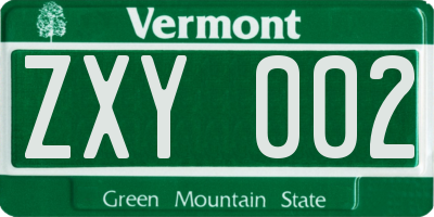 VT license plate ZXY002