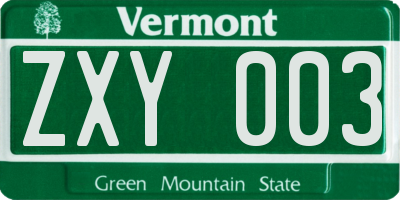 VT license plate ZXY003