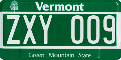 VT license plate ZXY009