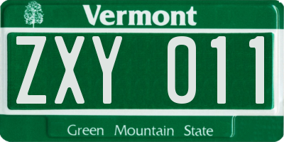 VT license plate ZXY011