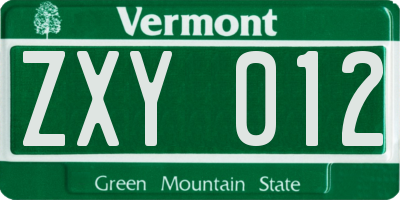 VT license plate ZXY012