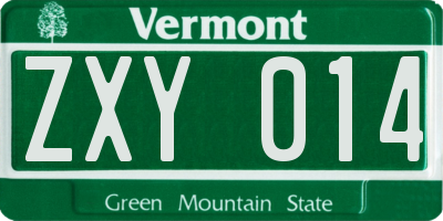 VT license plate ZXY014