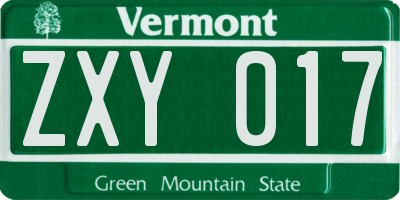 VT license plate ZXY017