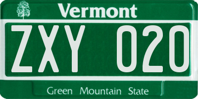 VT license plate ZXY020