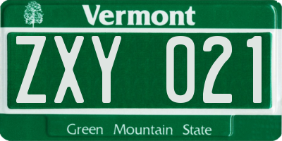 VT license plate ZXY021