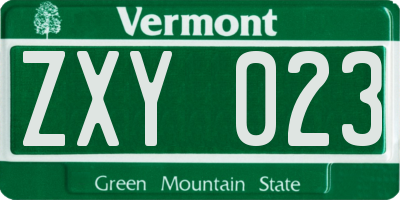 VT license plate ZXY023
