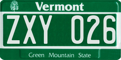 VT license plate ZXY026