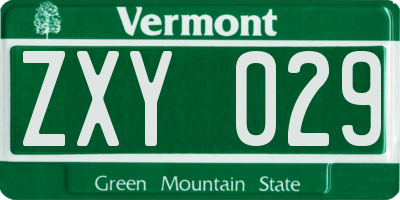VT license plate ZXY029