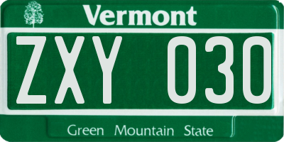 VT license plate ZXY030