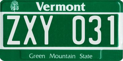 VT license plate ZXY031