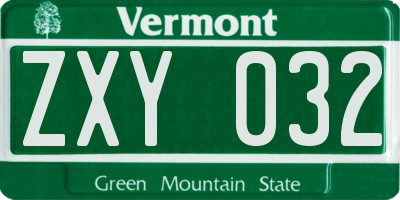 VT license plate ZXY032