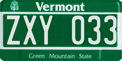 VT license plate ZXY033