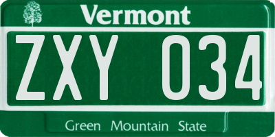 VT license plate ZXY034