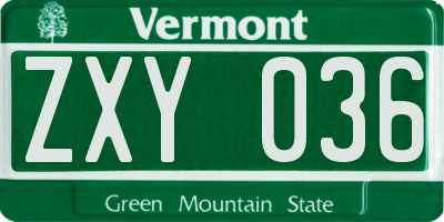 VT license plate ZXY036