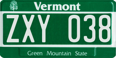 VT license plate ZXY038