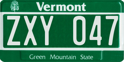 VT license plate ZXY047