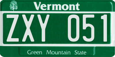 VT license plate ZXY051