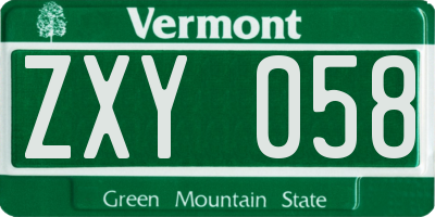 VT license plate ZXY058