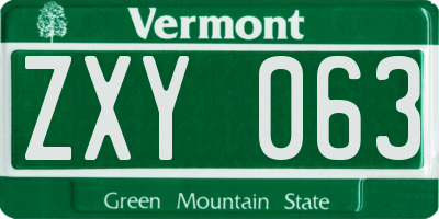 VT license plate ZXY063