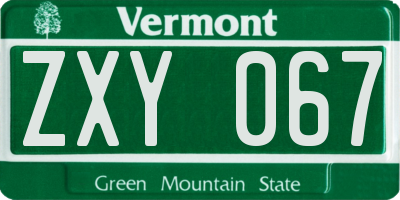VT license plate ZXY067