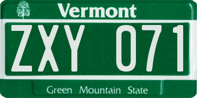 VT license plate ZXY071