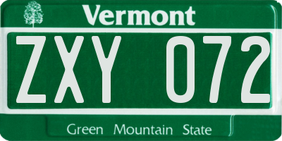 VT license plate ZXY072