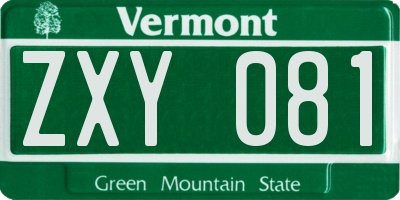 VT license plate ZXY081