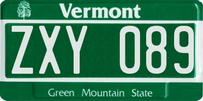VT license plate ZXY089