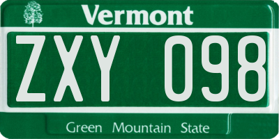 VT license plate ZXY098