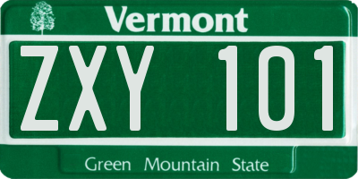 VT license plate ZXY101