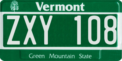 VT license plate ZXY108