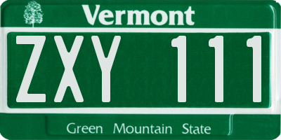VT license plate ZXY111