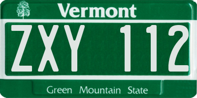 VT license plate ZXY112