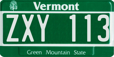 VT license plate ZXY113