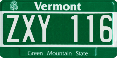 VT license plate ZXY116