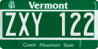 VT license plate ZXY122
