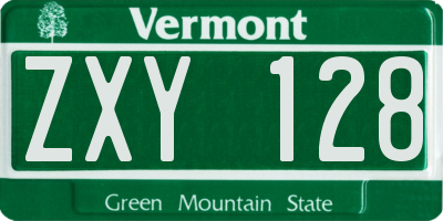 VT license plate ZXY128