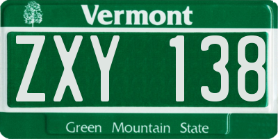 VT license plate ZXY138
