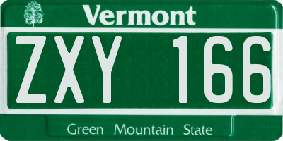 VT license plate ZXY166