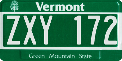 VT license plate ZXY172