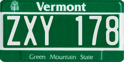 VT license plate ZXY178