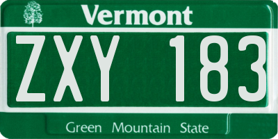 VT license plate ZXY183