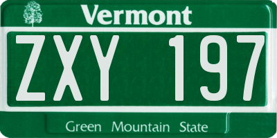 VT license plate ZXY197