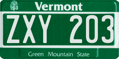 VT license plate ZXY203